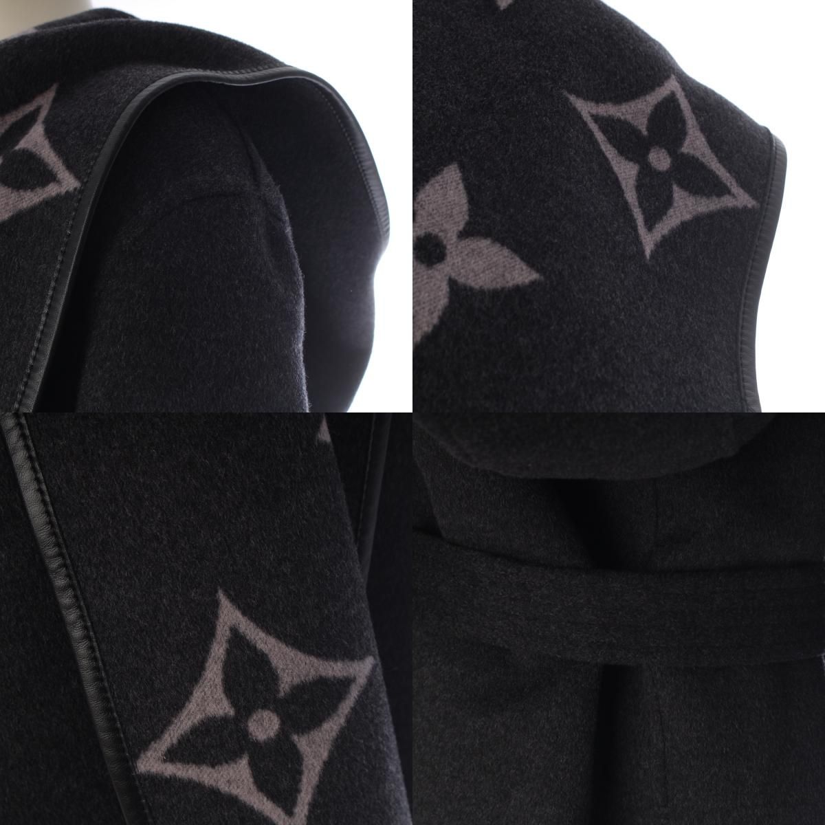Louis Vuitton Silk Blend Wool Monogram Giant Hooded Wrap Coat Gray 34 — view 8