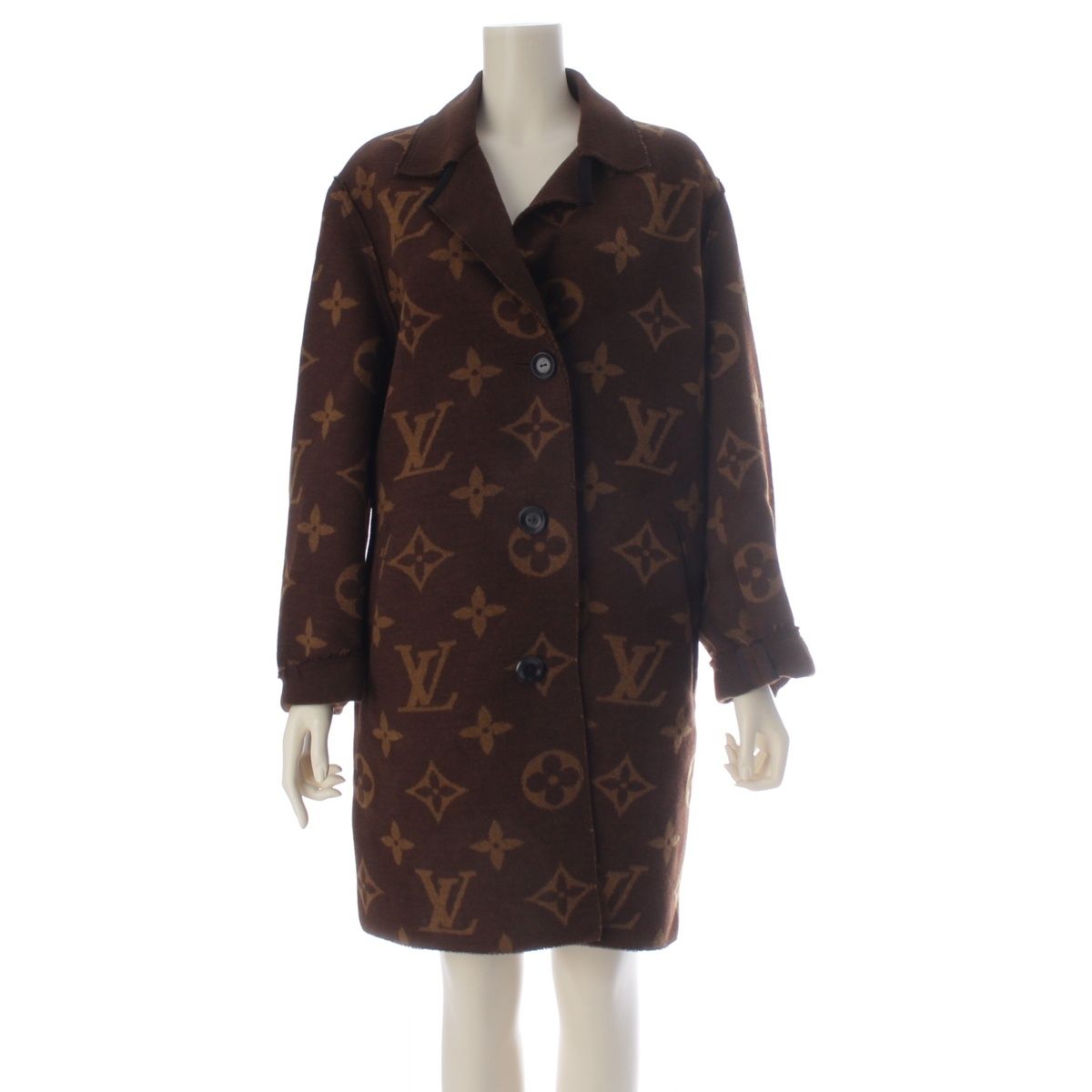 Louis Vuitton Cashmere Monogram Long Coat Brown 34