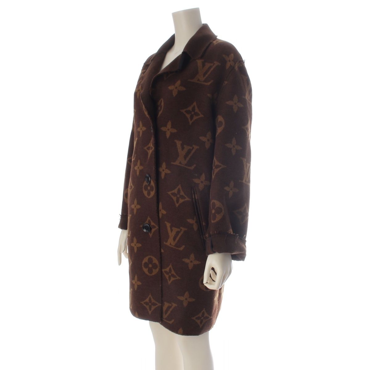 Louis Vuitton Cashmere Monogram Long Coat Brown 34 — view 2
