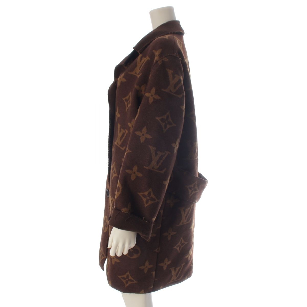 Louis Vuitton Cashmere Monogram Long Coat Brown 34 — view 3