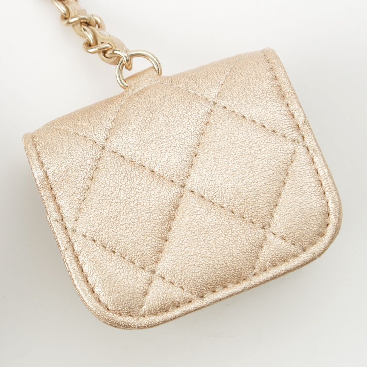 Chanel Quilted Lambskin CC Logo Airpods Case Coin Champagne Gold — view 7