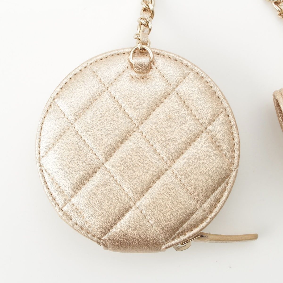 Chanel Quilted Lambskin CC Logo Airpods Case Coin Champagne Gold — view 6