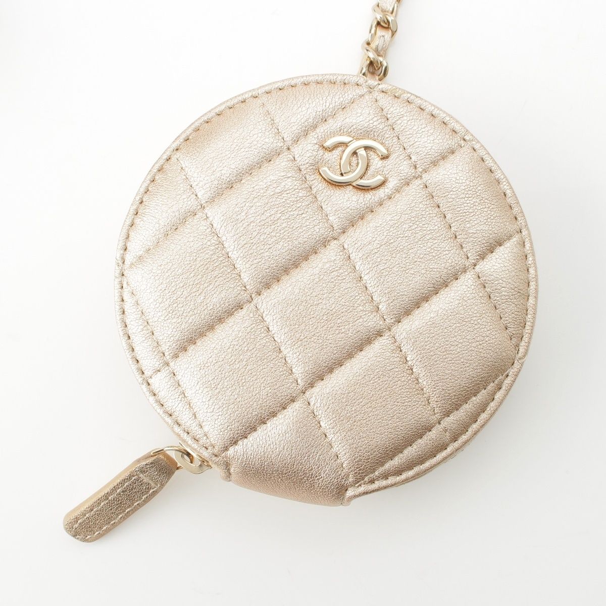Chanel Quilted Lambskin CC Logo Airpods Case Coin Champagne Gold — view 3