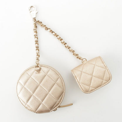 Chanel Quilted Lambskin CC Logo Airpods Case Coin Champagne Gold — view 2
