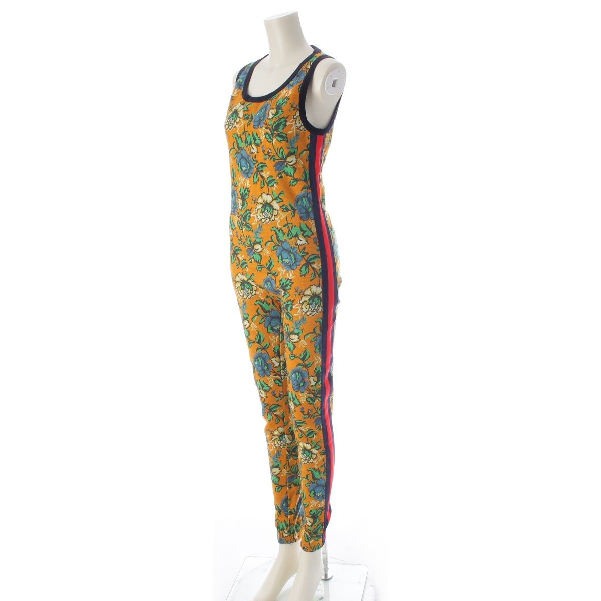 Gucci Wool Flora Floral Pattern Sherry Line Knit All in One Jumpsuits Orange — view 2