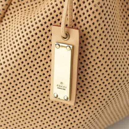 Gucci Bamboo Handle Perforated Leather Bucket with Handbag Pouch Beige — view 7