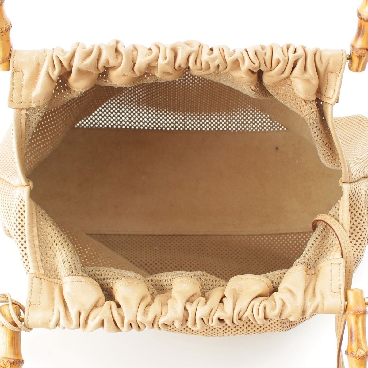 Gucci Bamboo Handle Perforated Leather Bucket with Handbag Pouch Beige — view 6