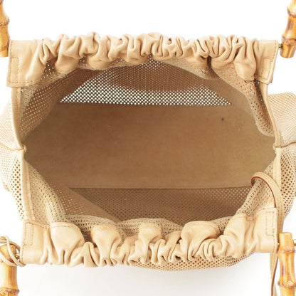 Gucci Bamboo Handle Perforated Leather Bucket with Handbag Pouch Beige — view 6