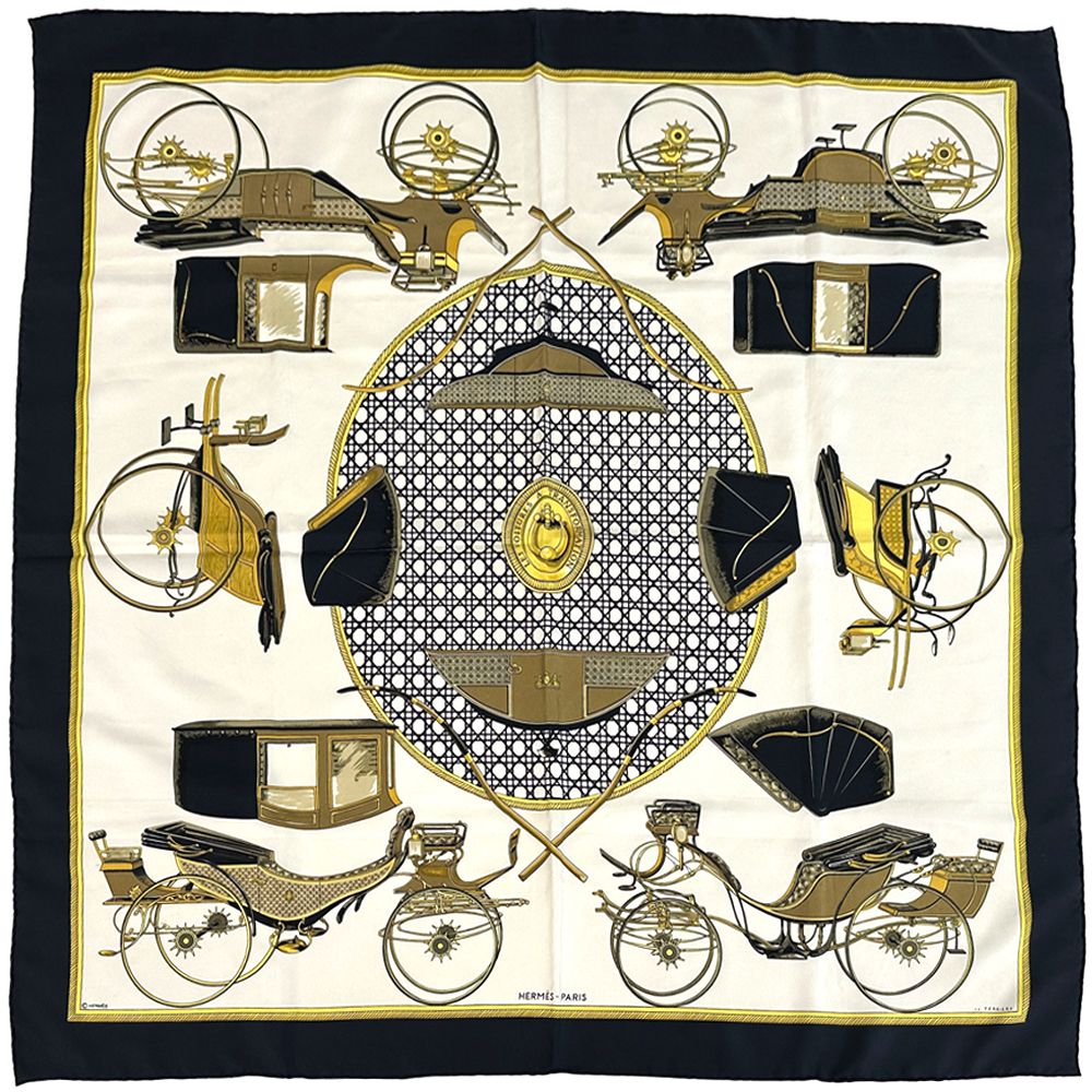 Hermes Scarf Carre 90 les Voiyures a Transformation Foldable Top Carriage Silk