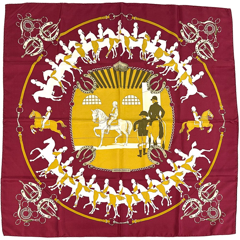 Hermes Scarf Carre 90 Manege Riding School Silk Red Multicolor Equestrian Large