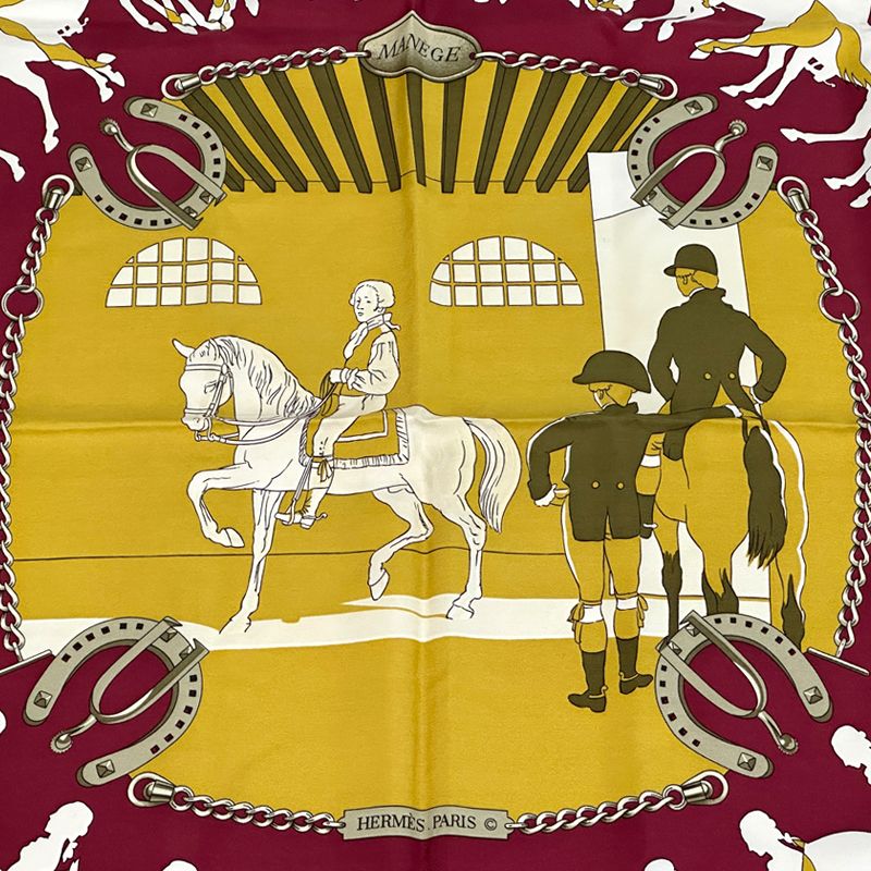 Hermes Scarf Carre 90 Manege Riding School Silk Red Multicolor Equestrian Large — view 2