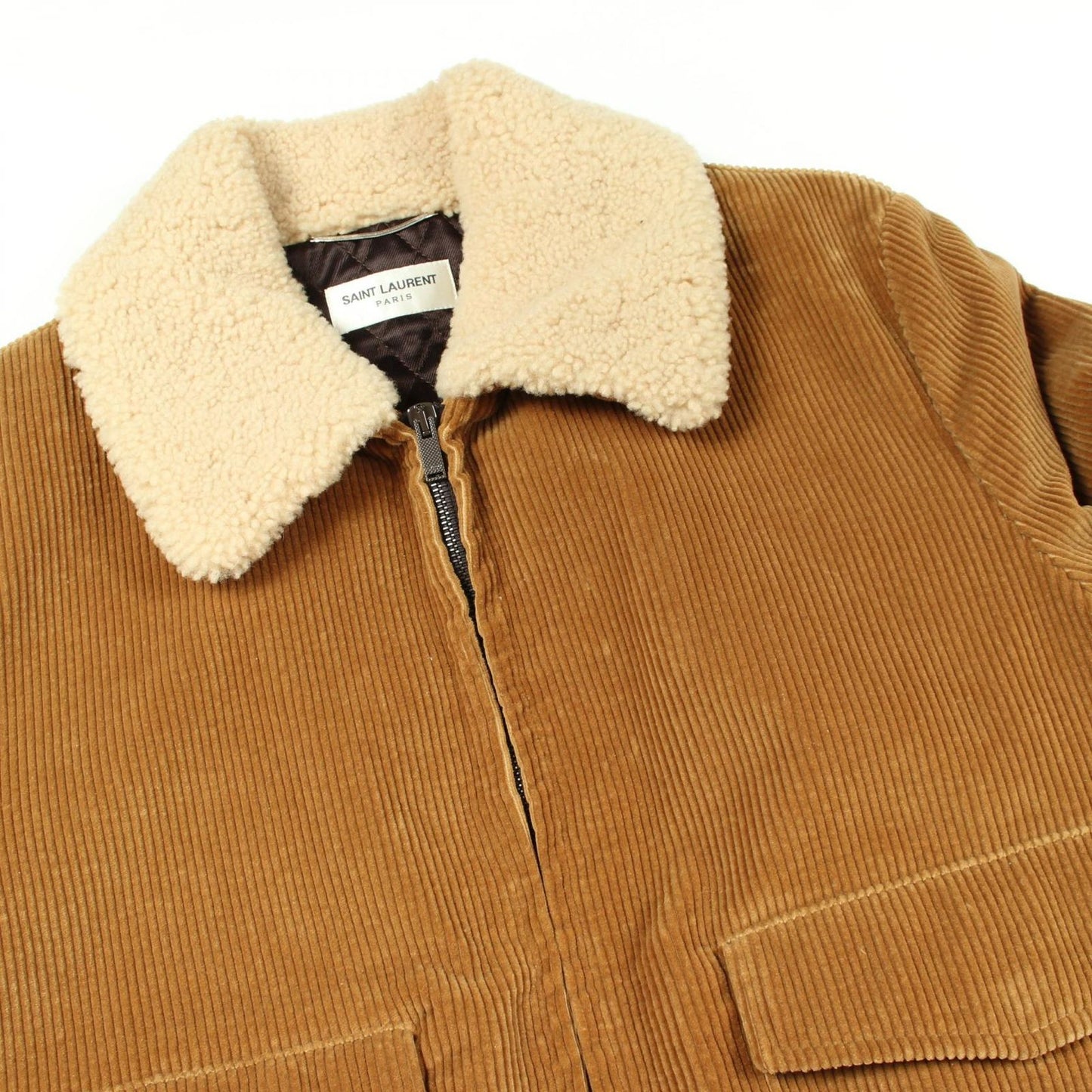 Saint Laurent Paris Corduroy Shearling Jacket Boa Contrast Leather Wool — view 9