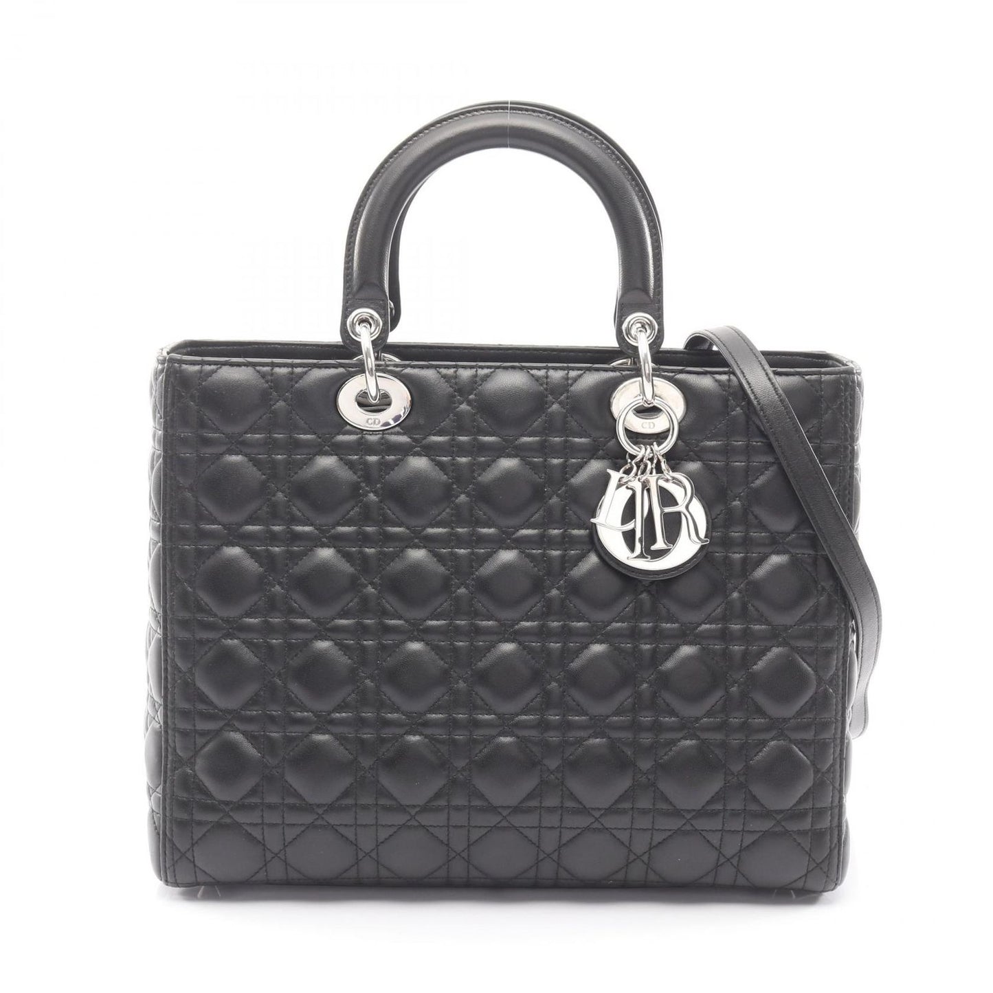 Dior Handbag Lady Dior Large Cannage 2-Way Black Leather Lady Dior Tote