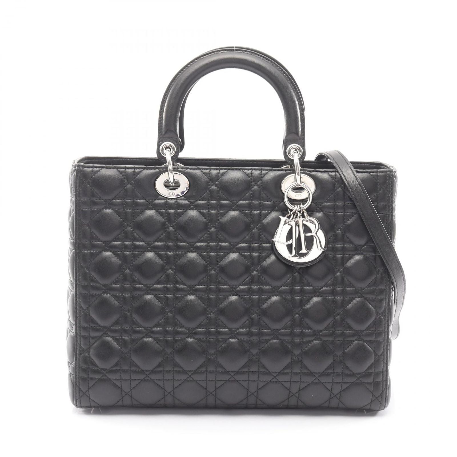 Dior Handbag Lady Dior Large Cannage 2-Way Black Leather Lady Dior Tote