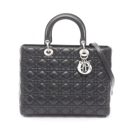 Dior Handbag Lady Dior Large Cannage 2-Way Black Leather Lady Dior Tote