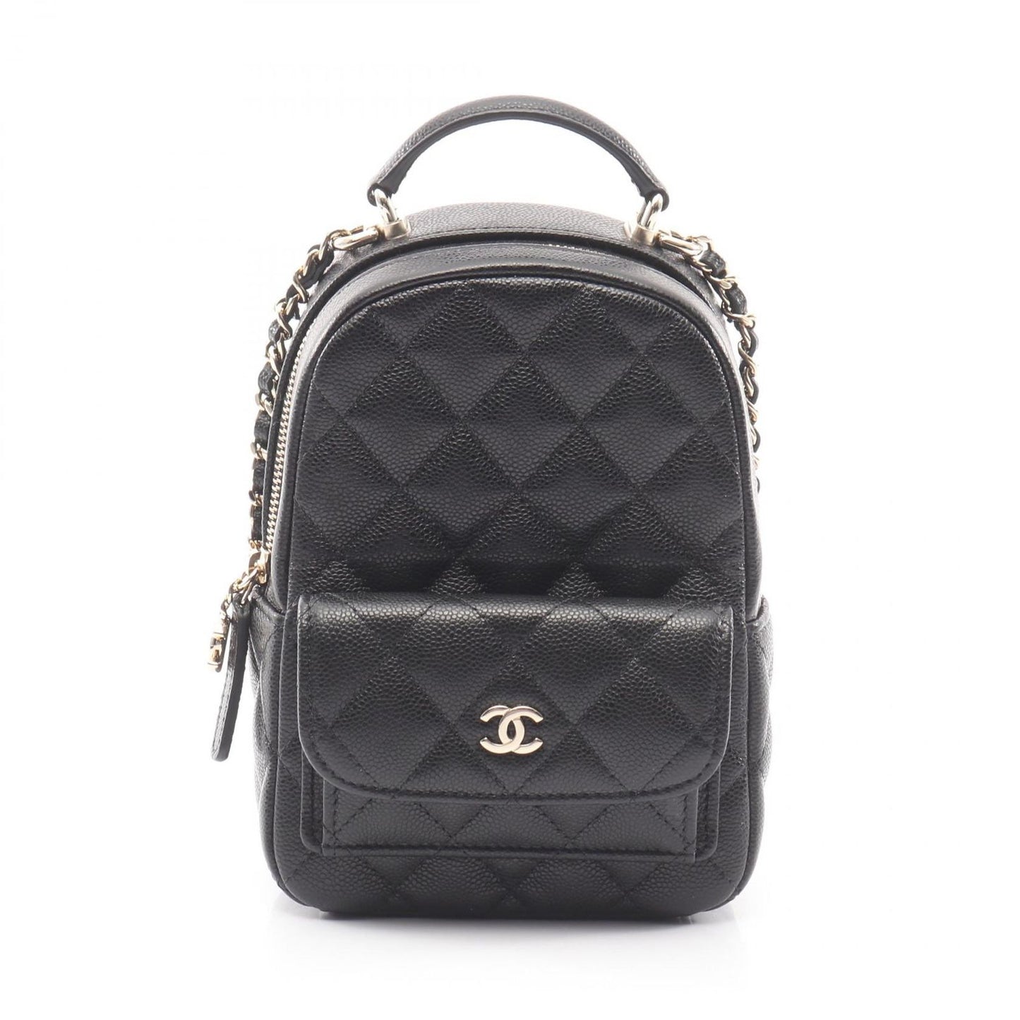 Chanel Backpack Quilted Black Caviar Leather Mini Chain