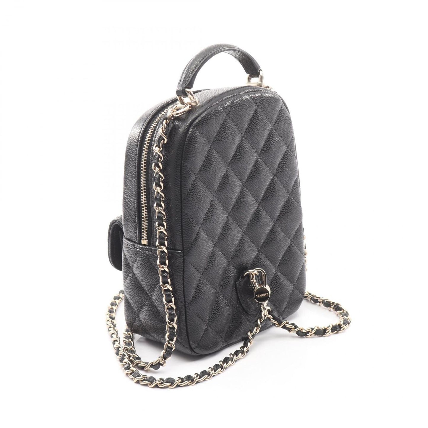 Chanel Backpack Quilted Black Caviar Leather Mini Chain — view 2