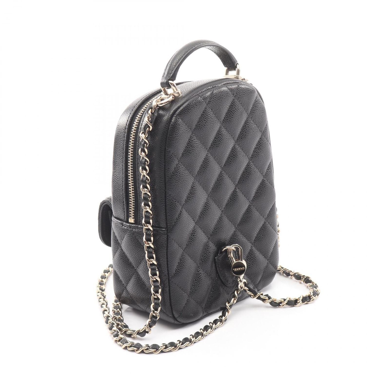 Chanel Backpack Quilted Black Caviar Leather Mini Chain — view 2