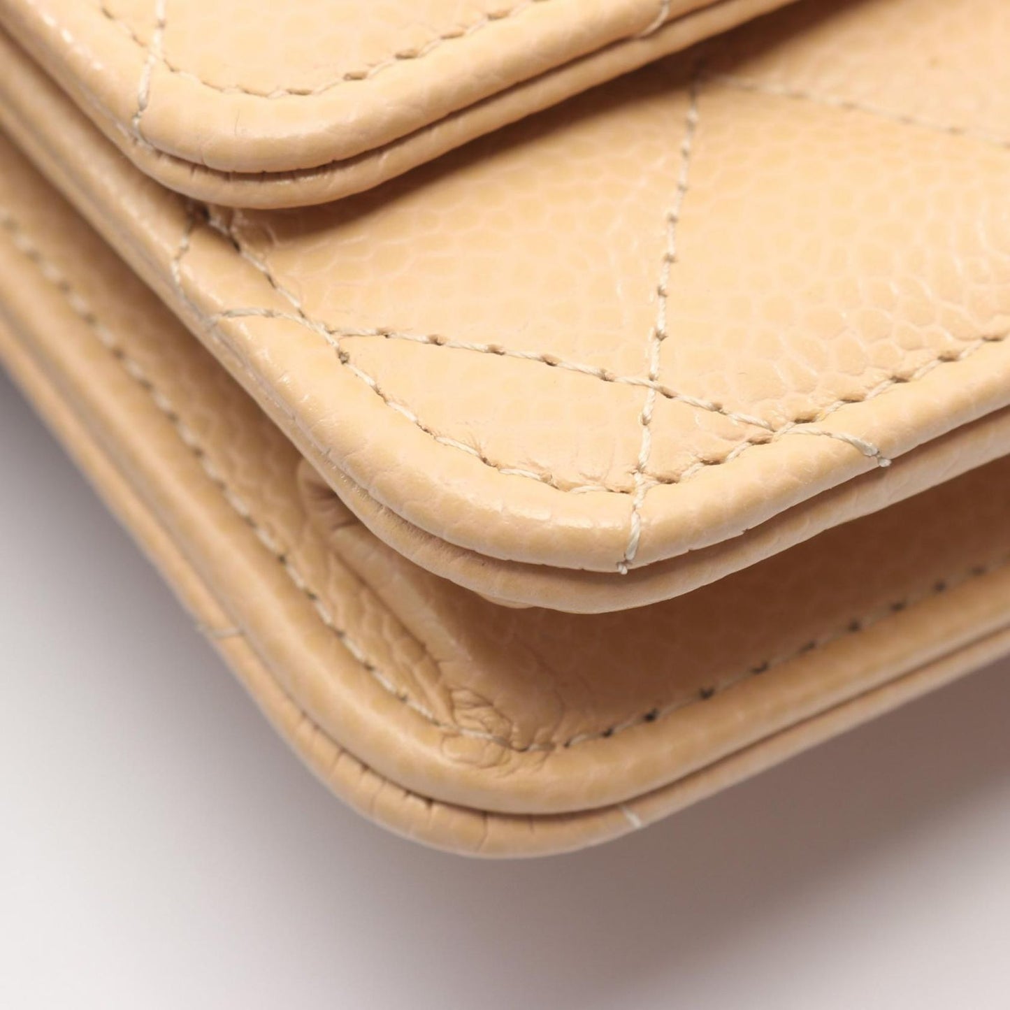 Chanel Shoulder Bag Quilted Beige Caviar Leather Chain Wallet — view 8