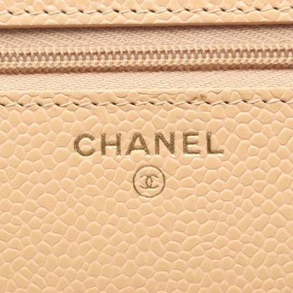 Chanel Shoulder Bag Quilted Beige Caviar Leather Chain Wallet — view 5