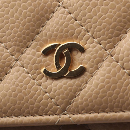 Chanel Shoulder Bag Quilted Beige Caviar Leather Chain Wallet — view 9