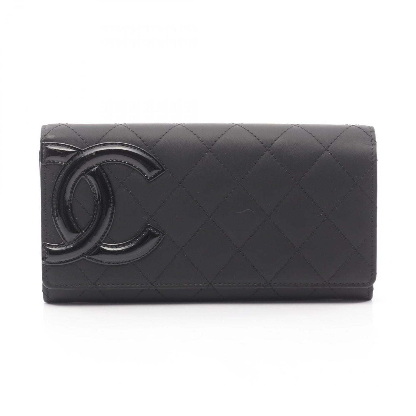 Chanel Bifold Wallet Cambon Line Black Enamel Leather Patent