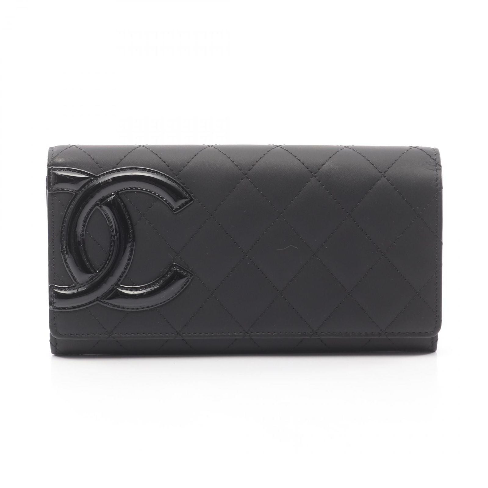 Chanel Bifold Wallet Cambon Line Black Enamel Leather Patent