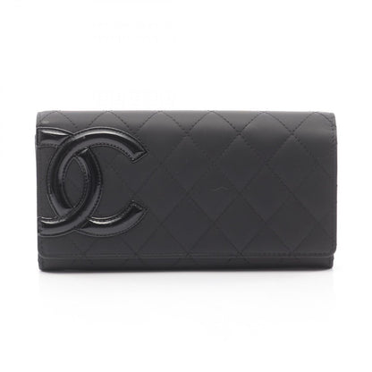 Chanel Bifold Wallet Cambon Line Black Enamel Leather Patent