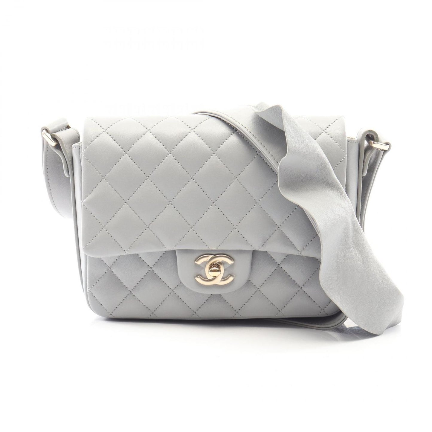 Chanel Shoulder Bag Quilted Frill Gray Lambskin