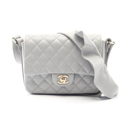 Chanel Shoulder Bag Quilted Frill Gray Lambskin