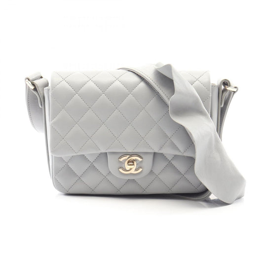 Chanel Shoulder Bag Quilted Frill Gray Lambskin