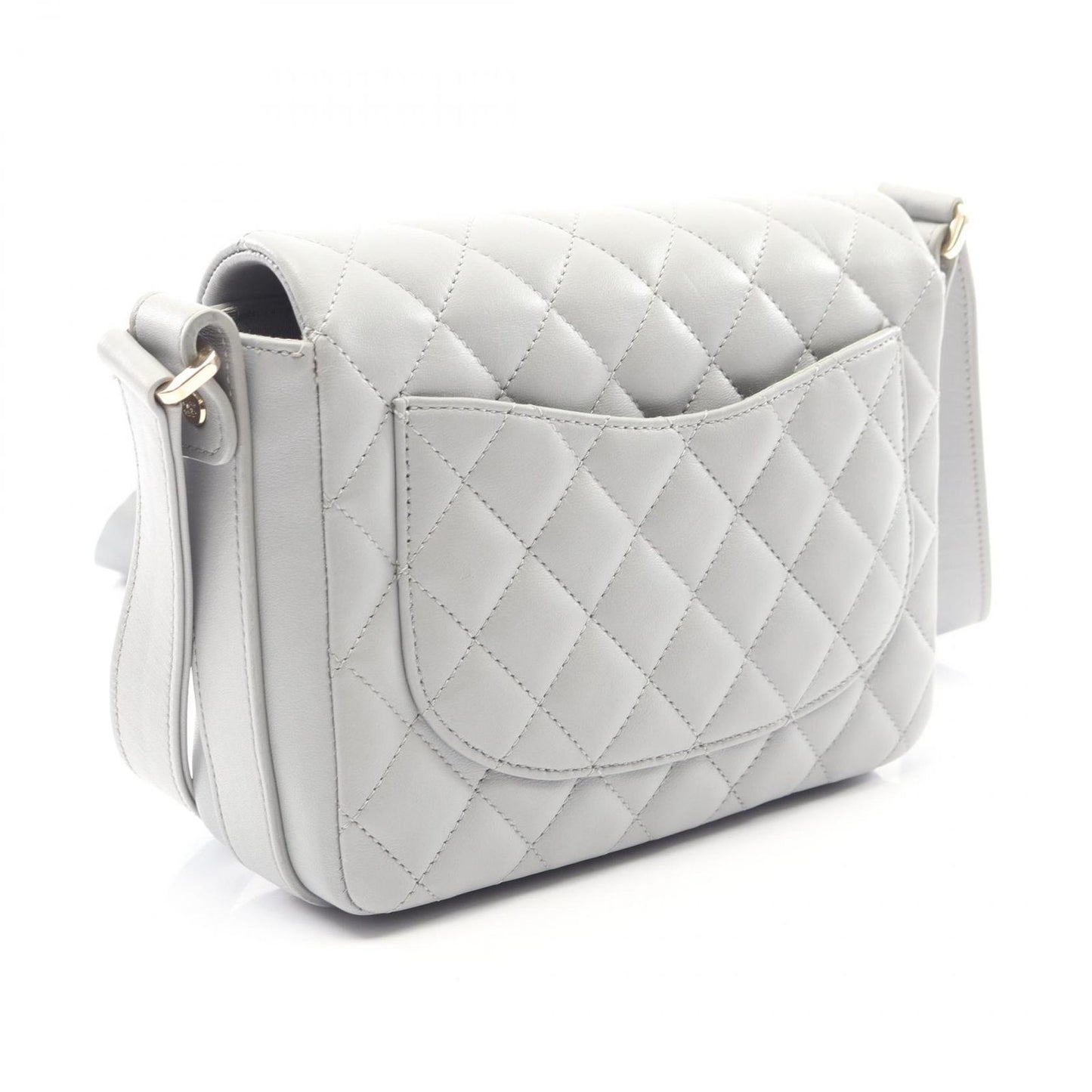 Chanel Shoulder Bag Quilted Frill Gray Lambskin — view 2