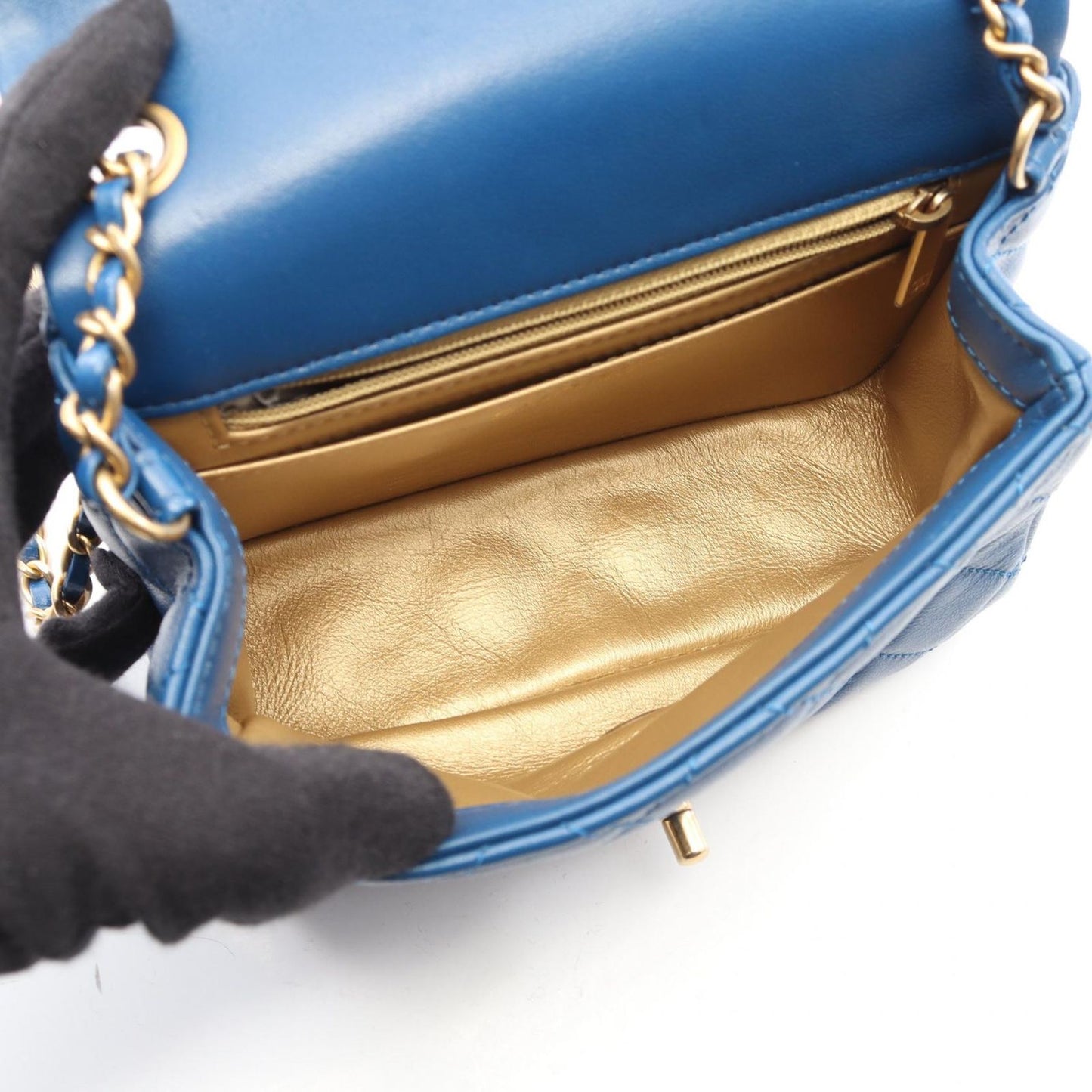 Chanel Shoulder Bag Quilted Blue Lambskin Mini Cocobol Chain — view 3