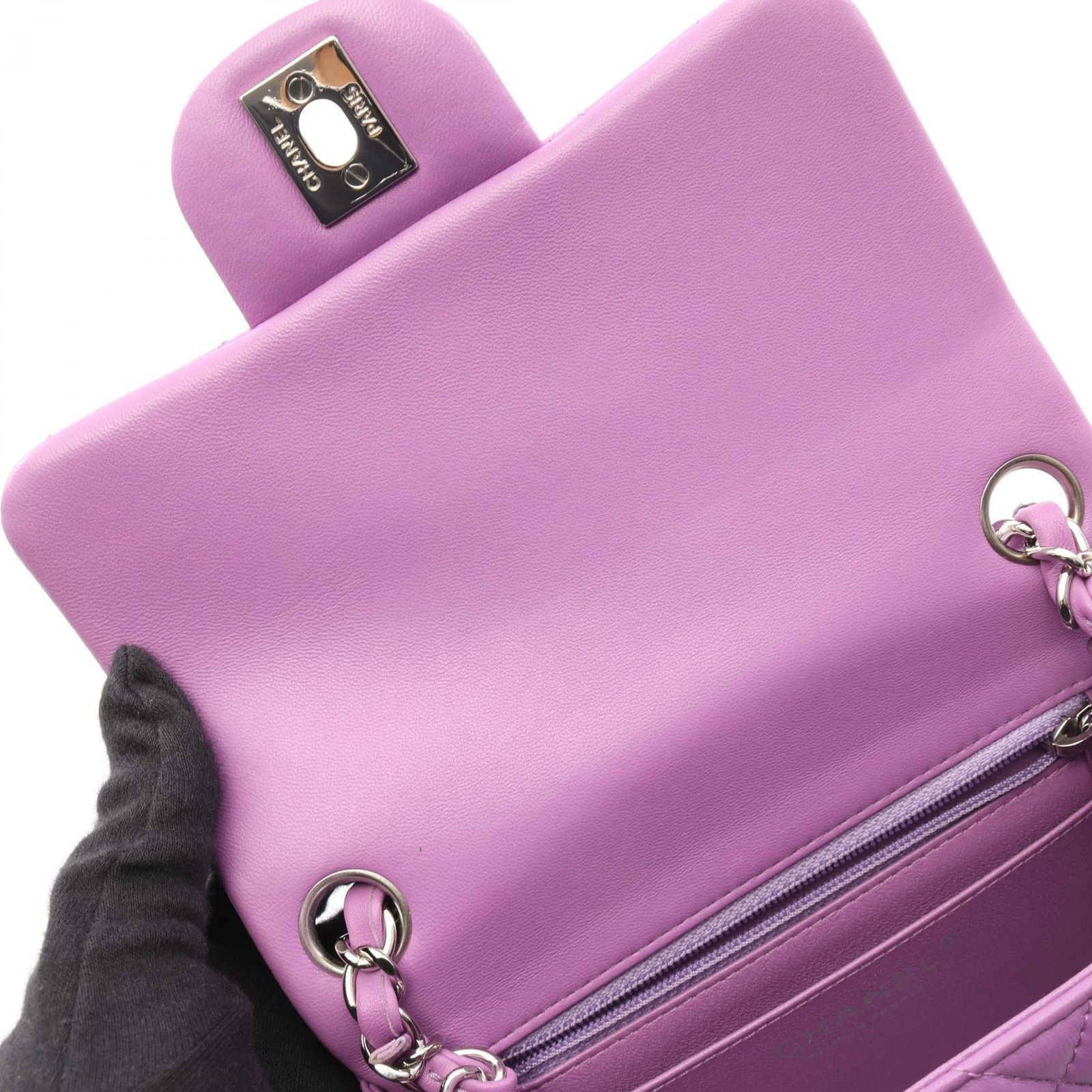 Chanel Shoulder Bag Mini Quilted Purple Lambskin Chain — view 6
