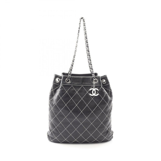 Chanel Shoulder Bag Wild Stitch Black Lambskin Coco Charm
