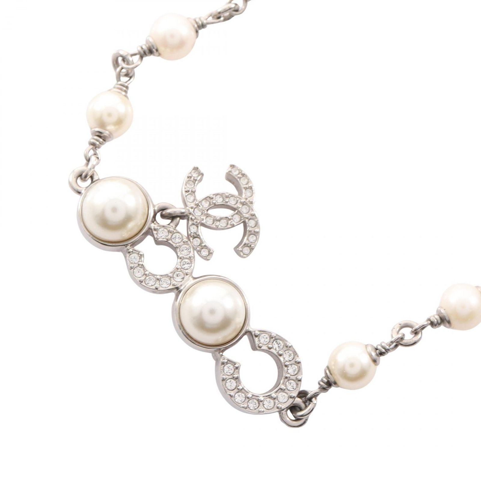 Chanel Necklace CC Logo Stainless Steel Pearl