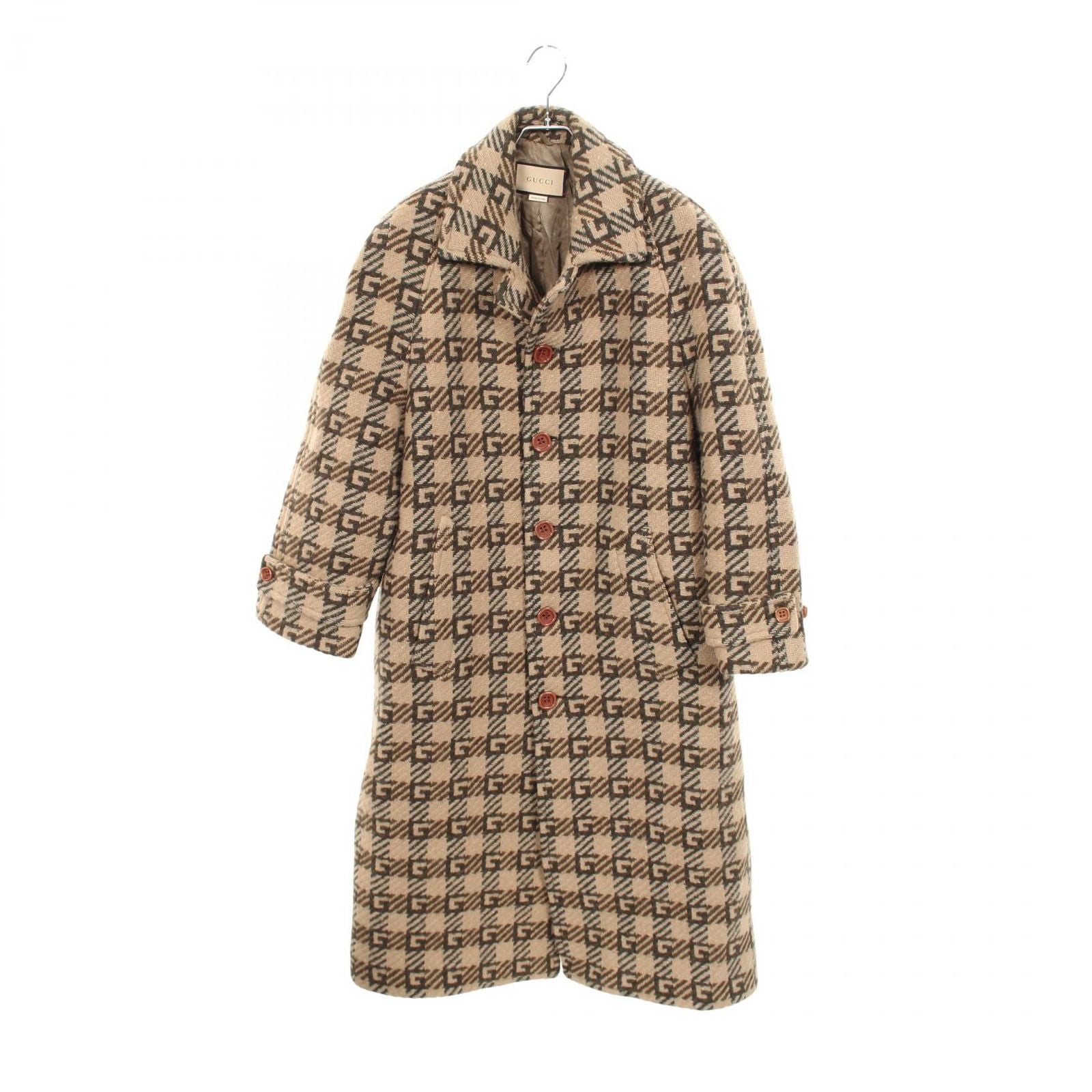 Gucci GG Jacquard Brown Wool Coat