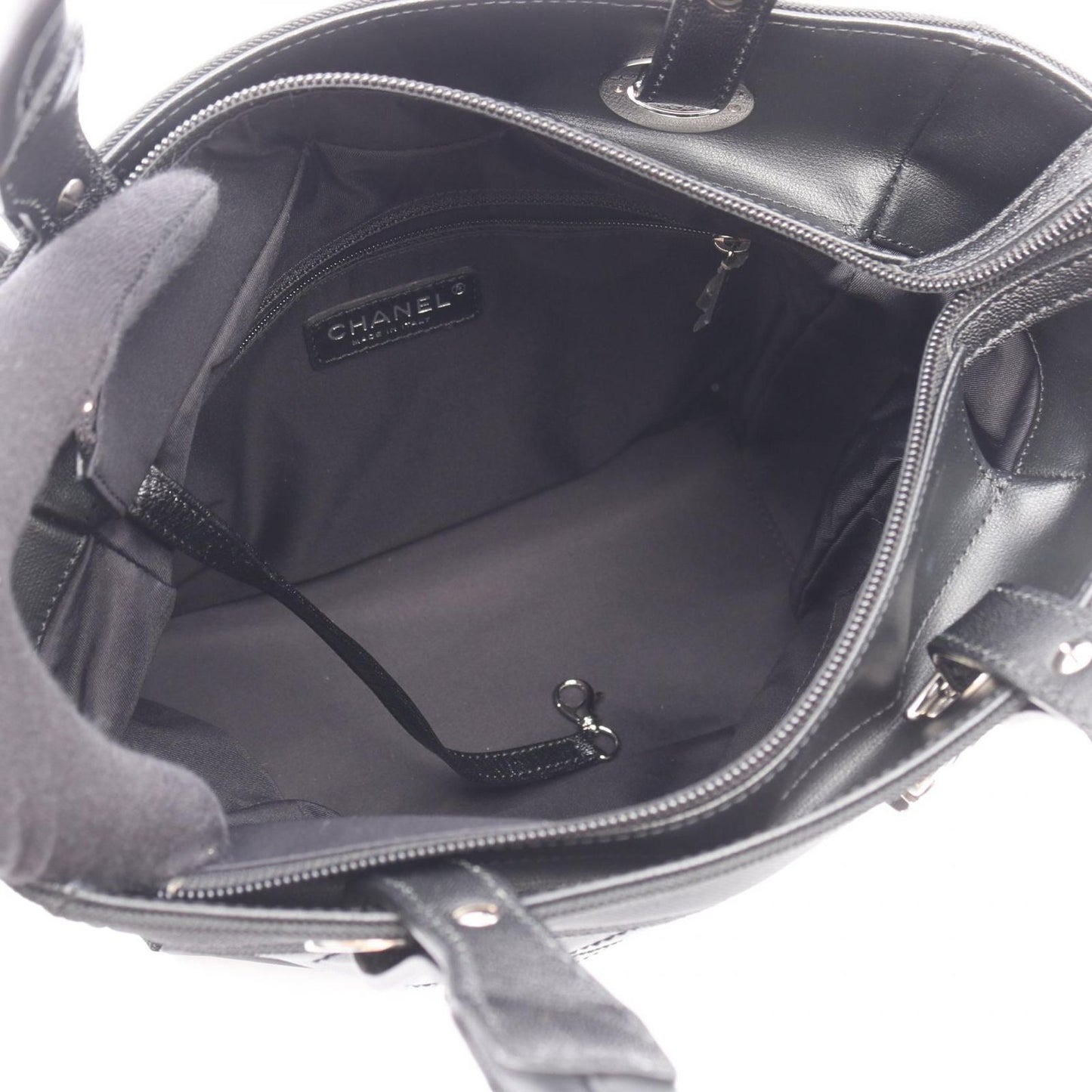 Chanel Tote Paris Biarritz PM Black Canvas Leather PM — view 3