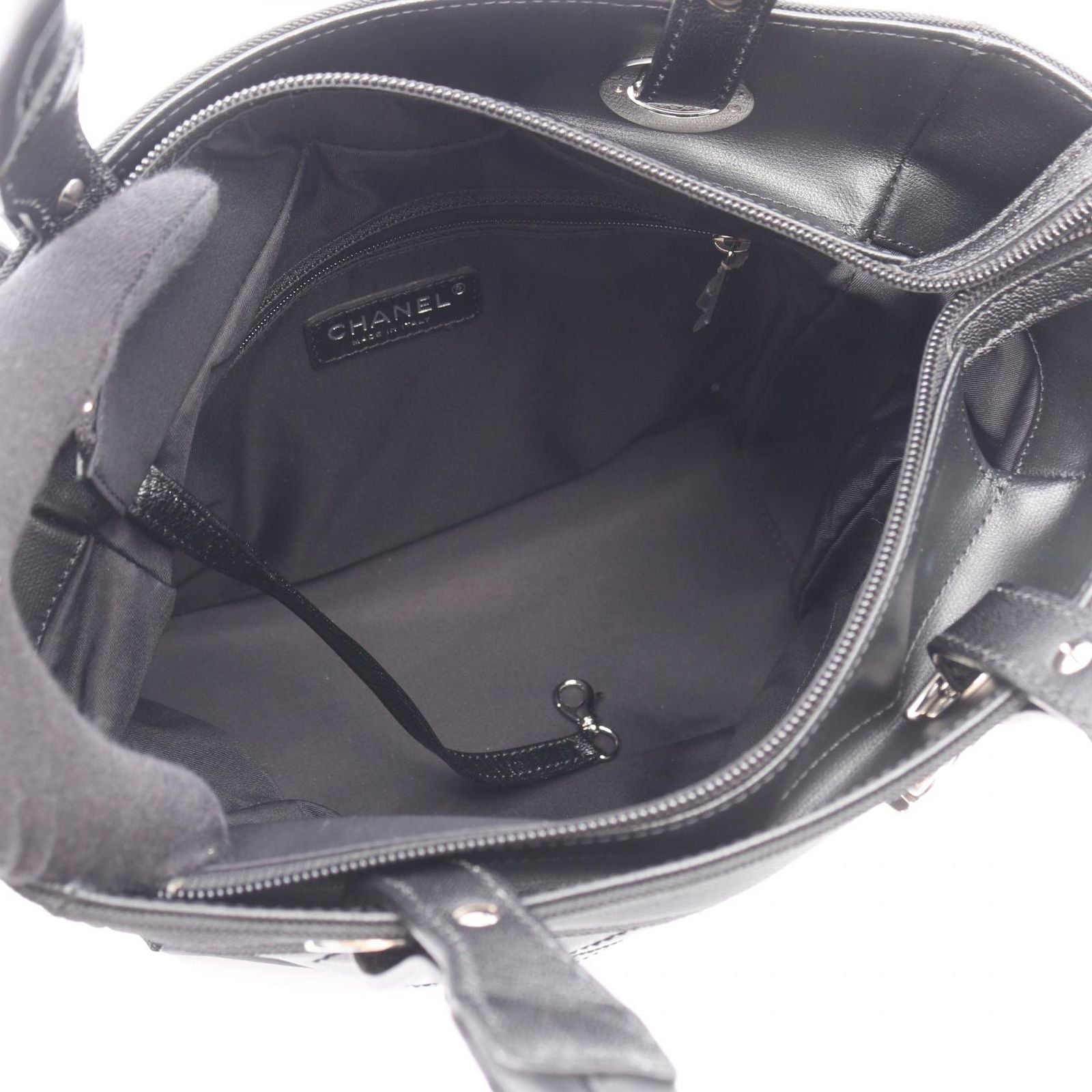 Chanel Tote Paris Biarritz PM Black Canvas Leather PM — view 3