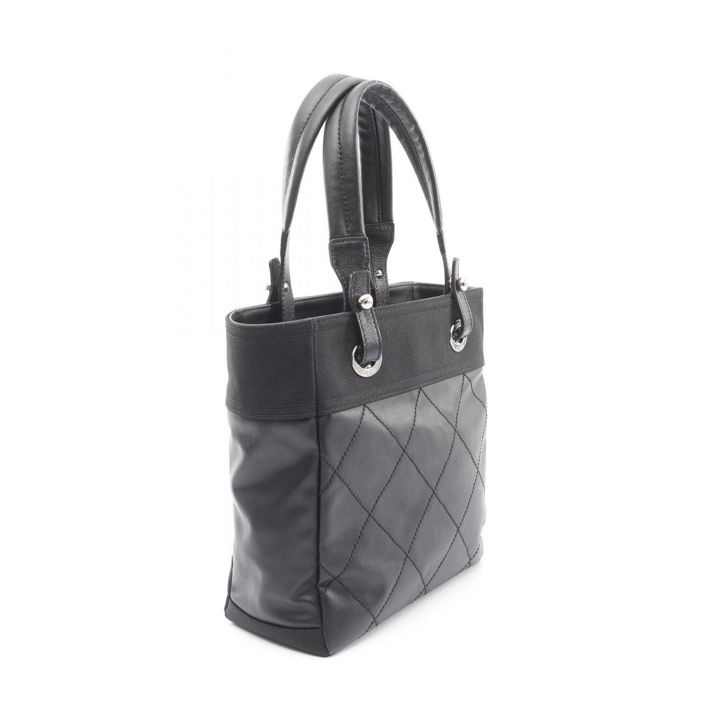 Chanel Tote Paris Biarritz PM Black Canvas Leather PM — view 2
