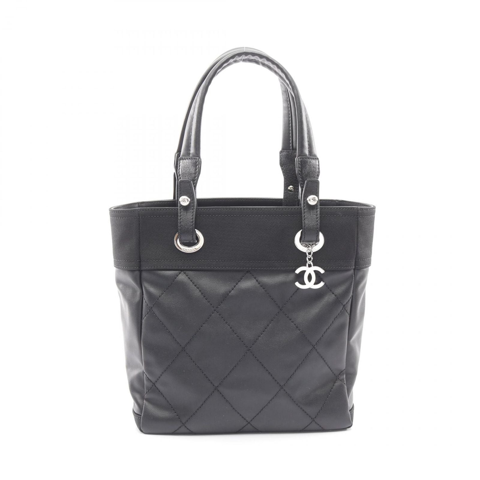 Chanel Tote Paris Biarritz PM Black Canvas Leather PM