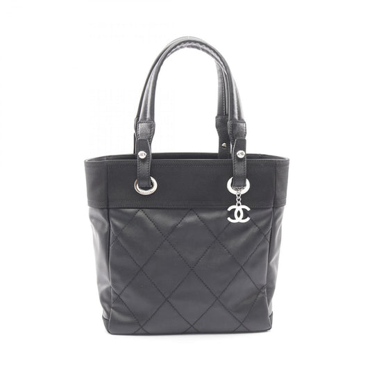 Chanel Tote Paris Biarritz PM Black Canvas Leather PM