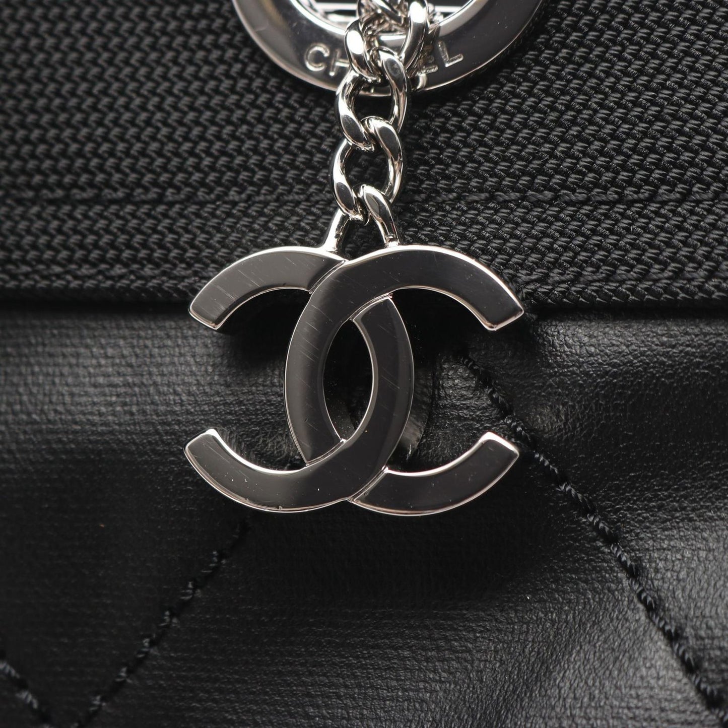 Chanel Tote Paris Biarritz PM Black Canvas Leather PM — view 7