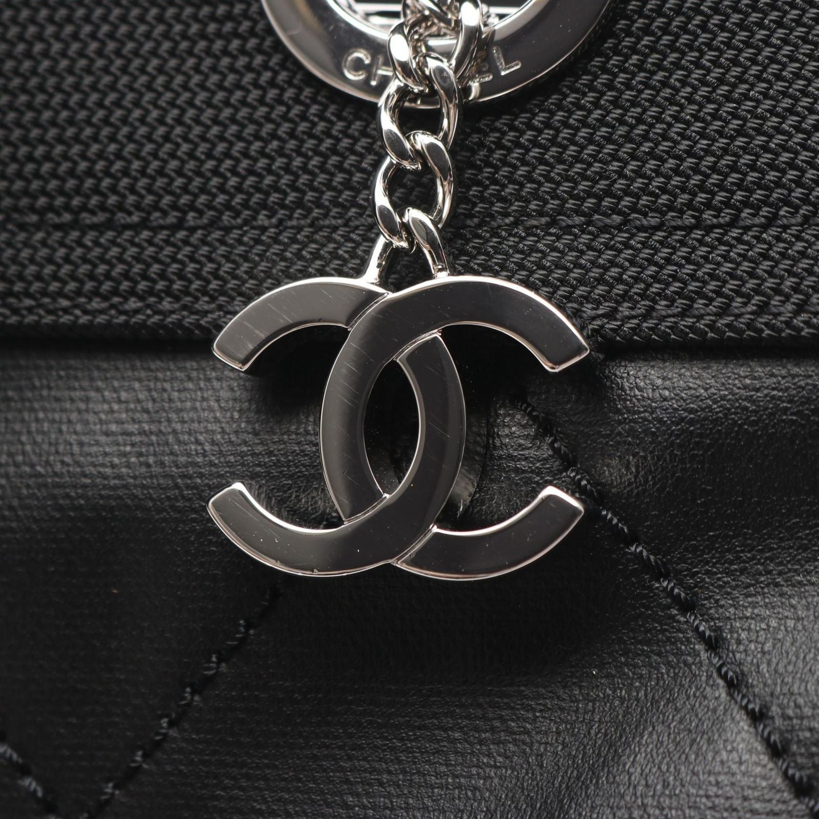 Chanel Tote Paris Biarritz PM Black Canvas Leather PM — view 7