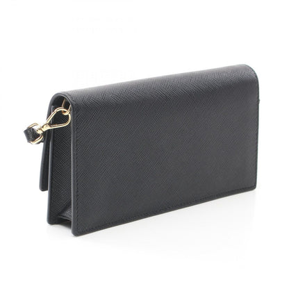 Prada Shoulder Bag Saffiano Triangle Logo Black Leather — view 2