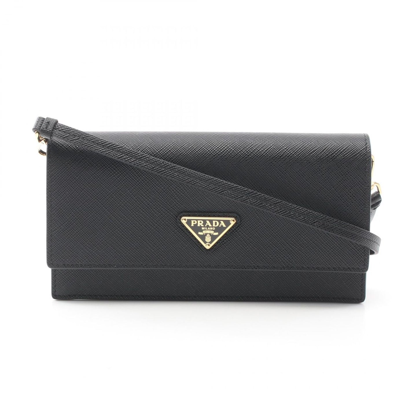 Prada Shoulder Bag Saffiano Triangle Logo Black Leather