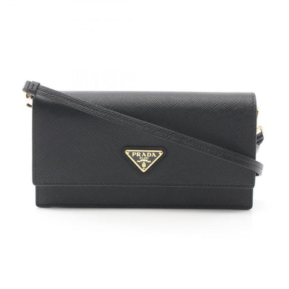 Prada Shoulder Bag Saffiano Triangle Logo Black Leather