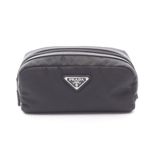 Prada Pouch Triangle Logo Black Nylon Saffiano Leather