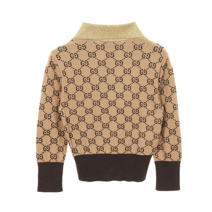 Gucci Knit GG Pattern Wolf Patch Cropped Shirt Wool Polo Sweater — view 2