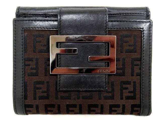 Fendi Bifold Wallet Leather Canvas Zucchino Vintage Double Hook